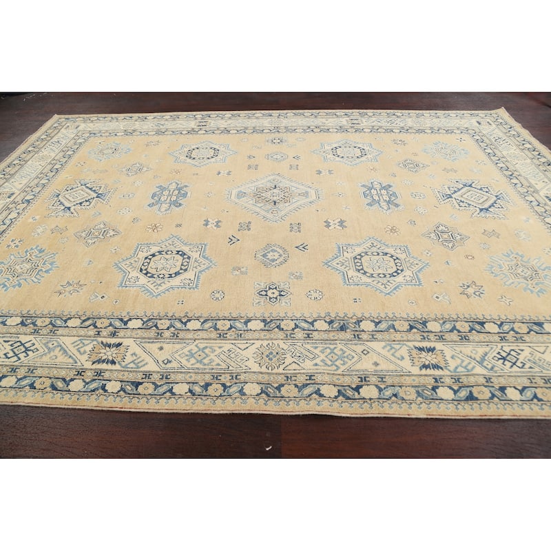 Vegetable Dye Geometric Oriental Super Kazak Wool Area Rug Handmade - 8'5" x 11'6"