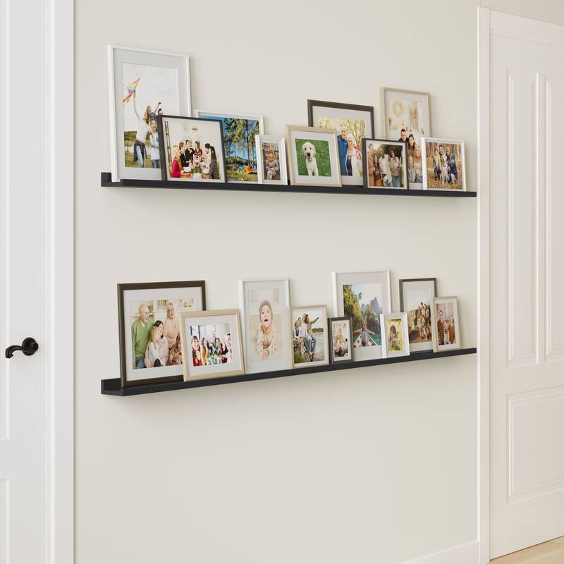 Wallniture Denver Picture Ledges, Floating Shelves for Photo Frame Display, 72" Black, Set of 2