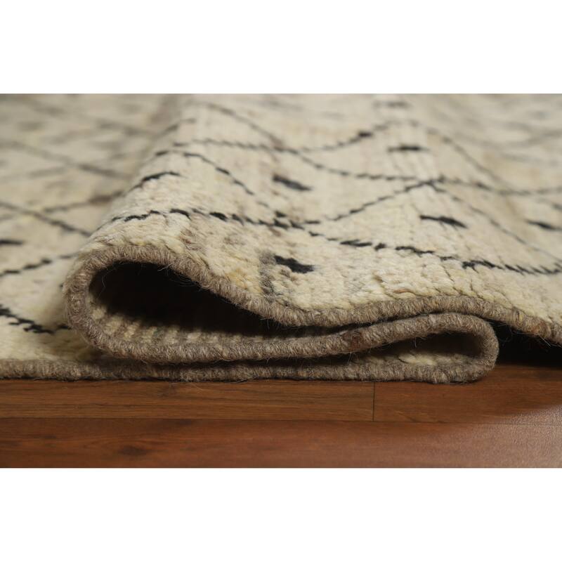 Beige Trellis Moroccan Oriental Area Rug Handmade Wool Carpet - 6'11" x 9'9"