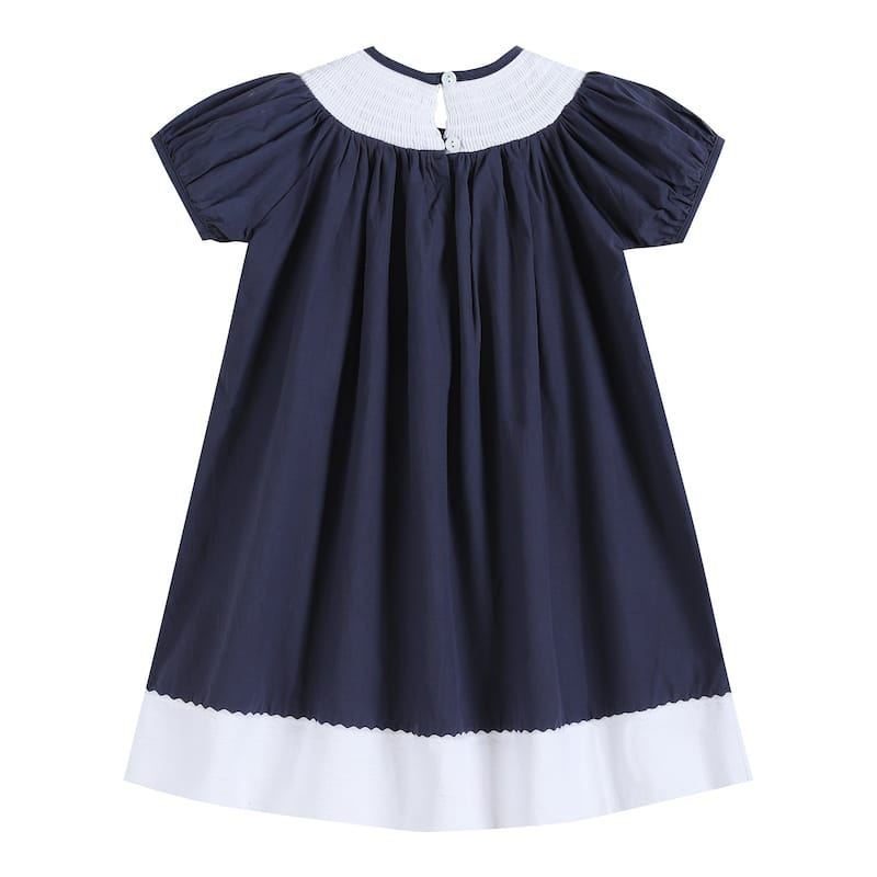 Lil Cactus Blue and White Christmas Nativity Smocked Bishop Dress