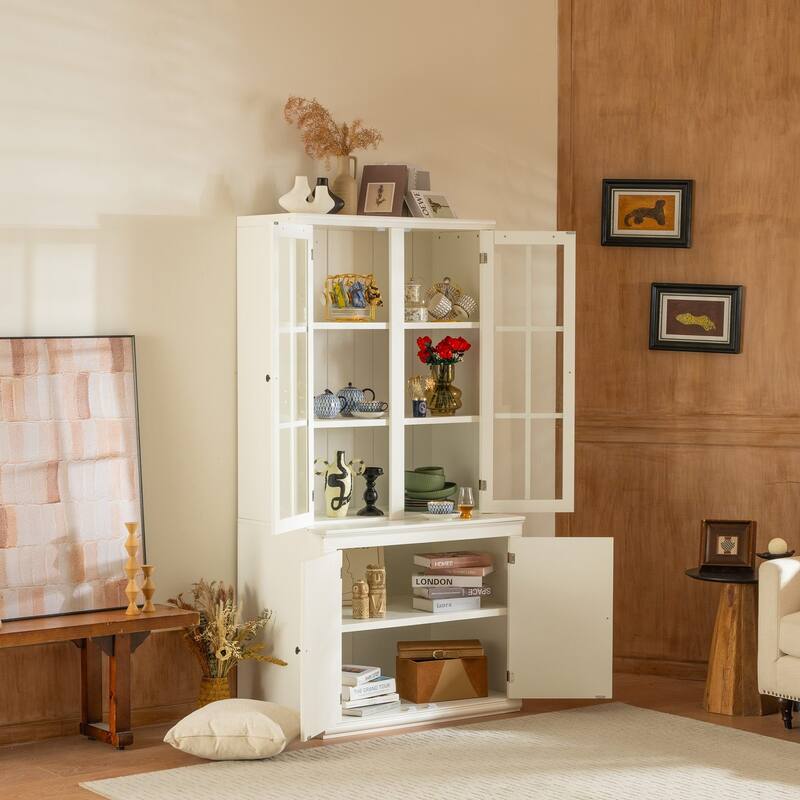 Modular White Curio Bookcase Cabinet w/Glass Doors Buffet Display