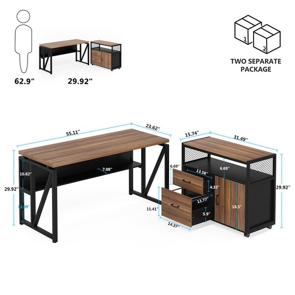 Tribesigns 63 inche L Shaped Desk with Lateral Cabient 2 piece Home Office Executive Desk with Drawer Shelf On Sale Bed Bath Beyond 34286082