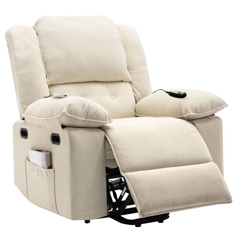 Corduroy Power Lift Recliner with Massage & Extendable Armrests