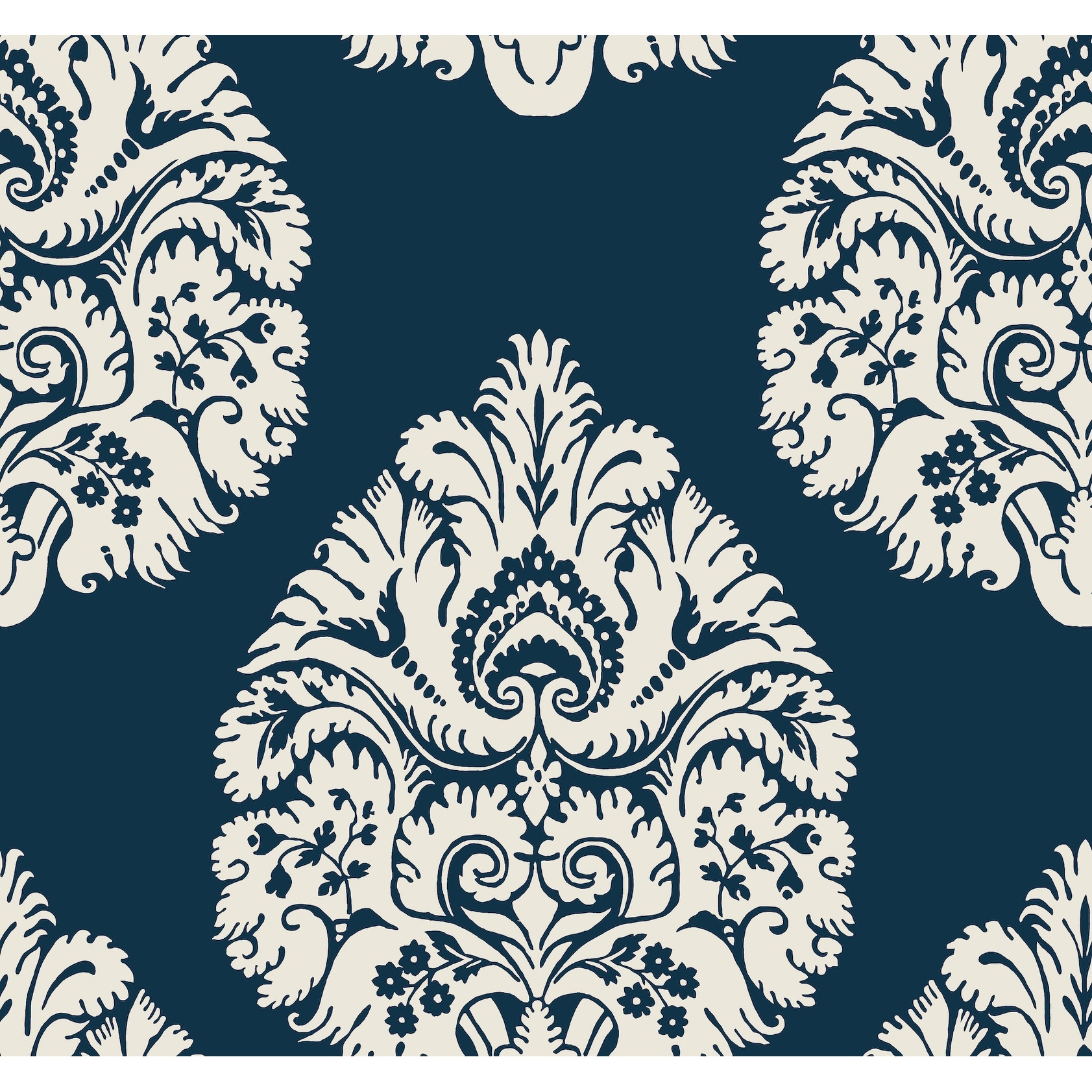 Ronald Redding Teardrop Damask Navy Wallpaper