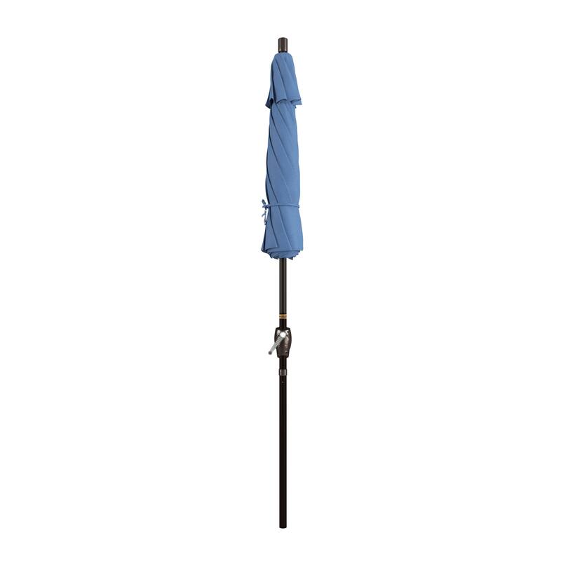 California Umbrella 7.5' Round Crank Lift Push Button Tilt Bronze Aluminum Patio Umbrella with Olefin Royal Blue Fabric
