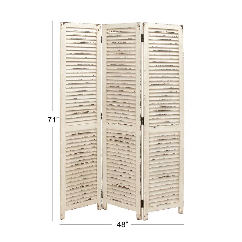 Wood Hinged Foldable Partition 3 Panel Room Divider Screen with Horizontal Slats - Cream - Roche River Decor
