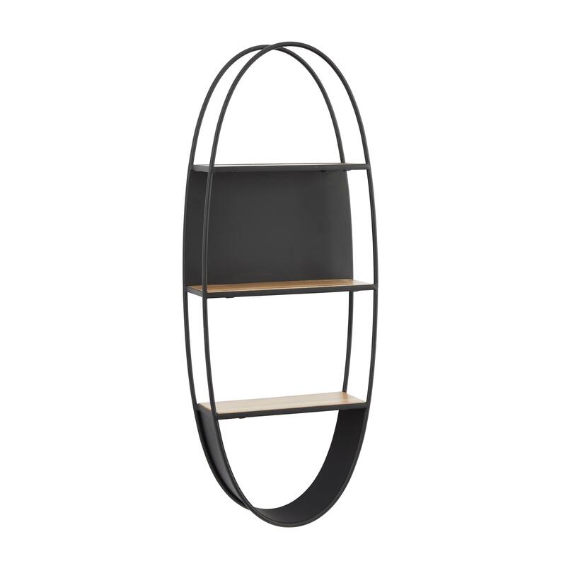 Metal Oval 2 Shelves Wall Shelf - Black - Roche River Decor - 6"W x 16"L x 40"H