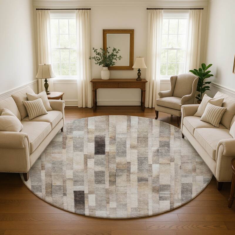 Premium Washable Super Soft Geo Stripe Mayfield Rug - Taupe - 8' x 8'