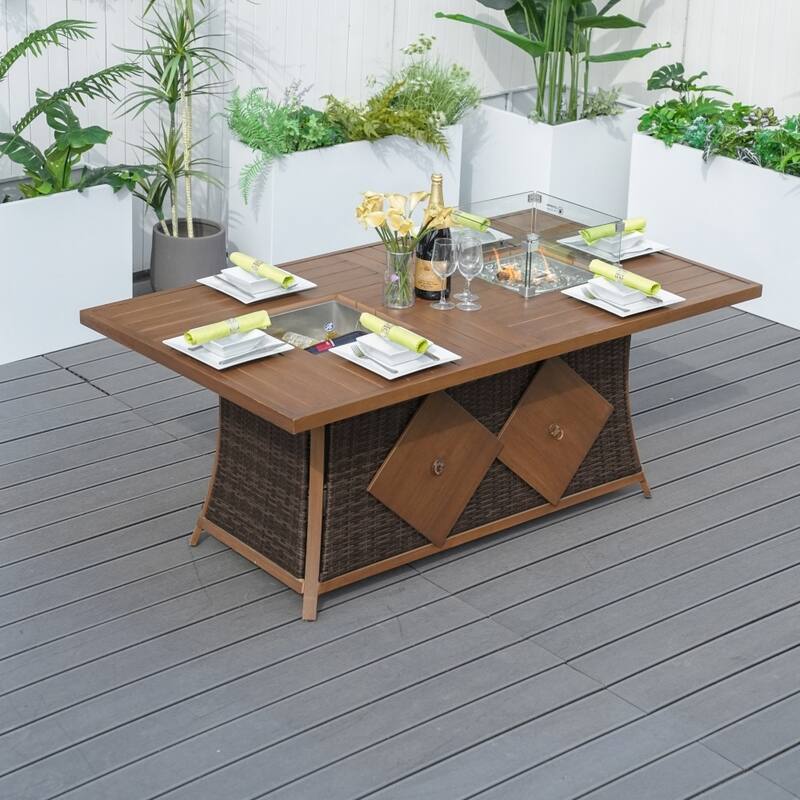 Outdoor 7-piece Furniture Set with Aluminum Fire Pit Table and Ice Bucket