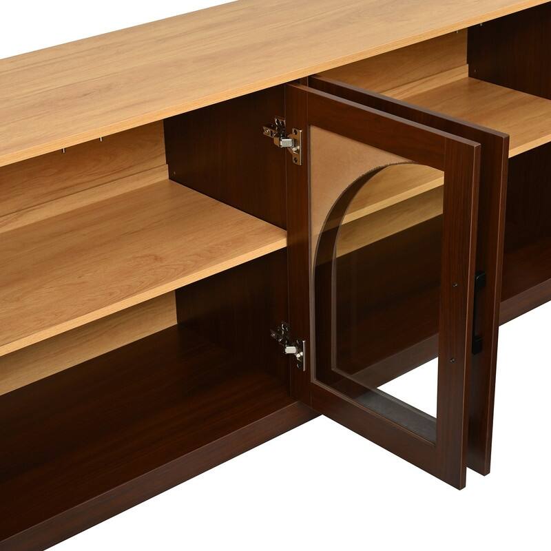 Farmhouse 66.9" TV Stand for TVs Up to 70", Wood Media Console with Adjustable Shelves and Glass Doors