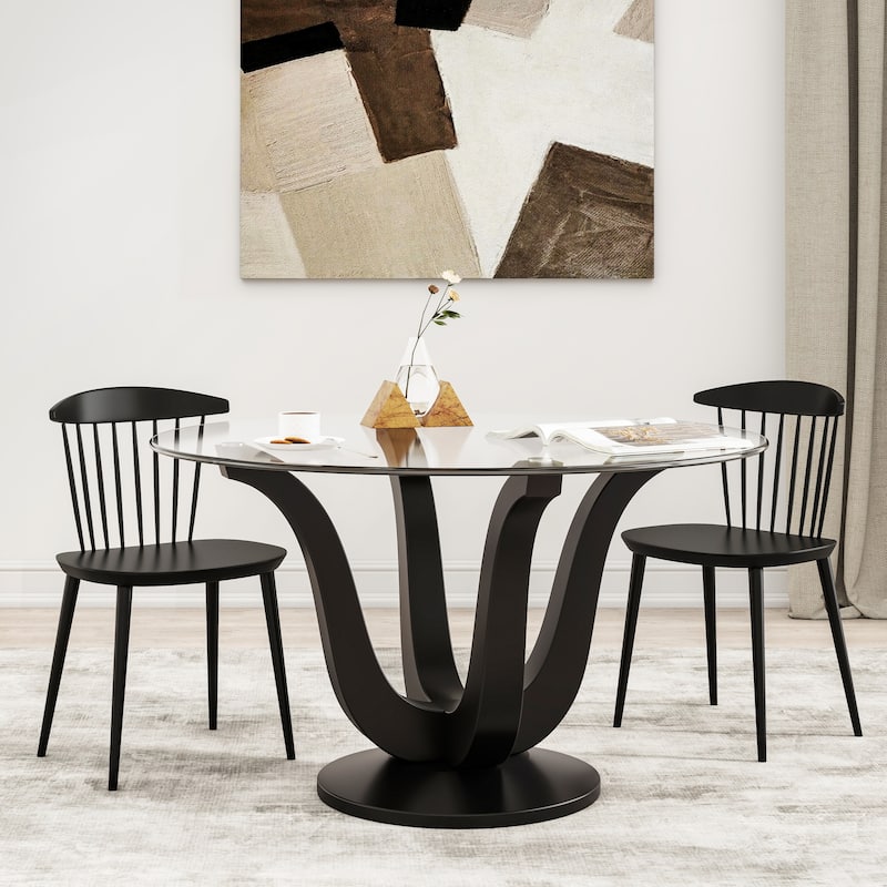 Round Glass Top Cactus Dining Table - Black