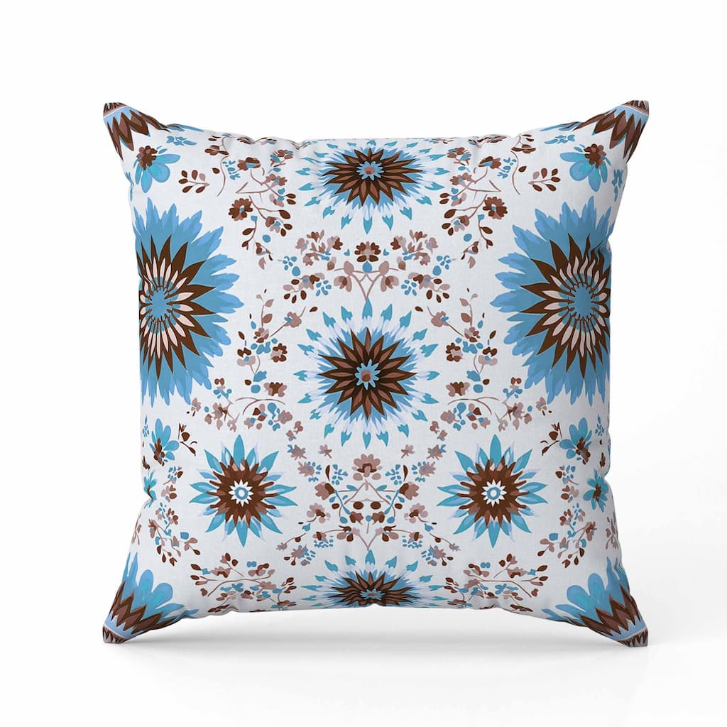Delightful Dandelions Faux Suede Reversible Throw Pillow Brown and Blue