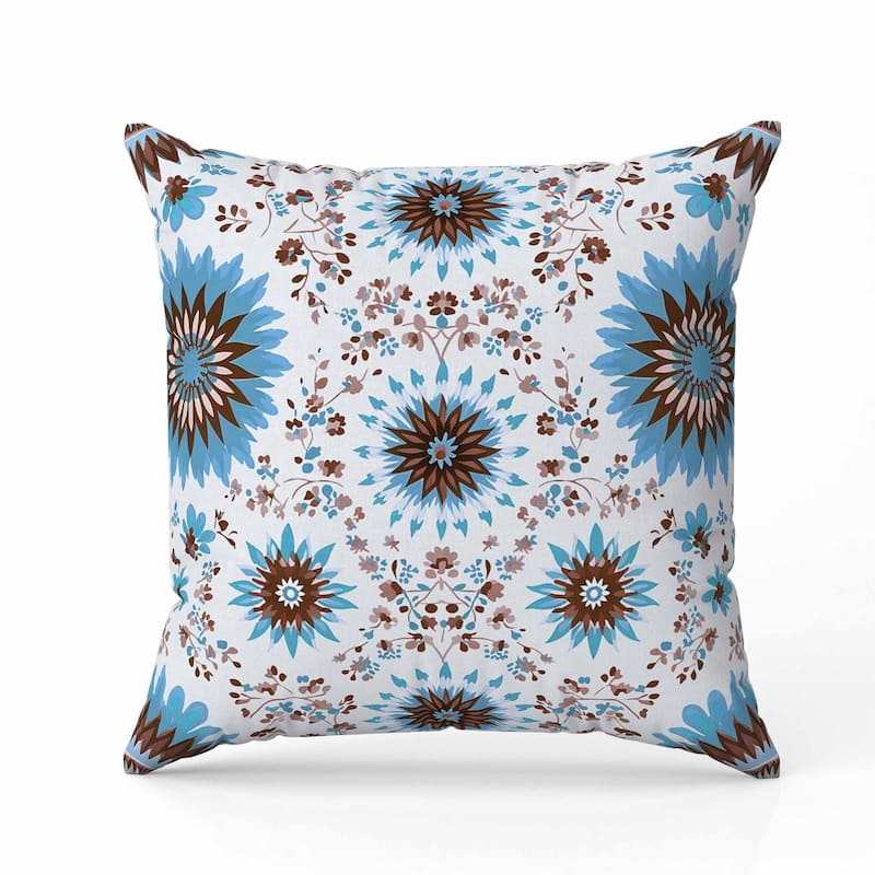 Delightful Dandelions Indoor/Outdoor Reversible Throw Pillow Brown and Blue