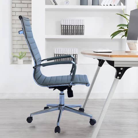 Executive Ergonomic High Back Modern Office Chair Ribbed PU Leather Swivel for Manager Conference Computer Room