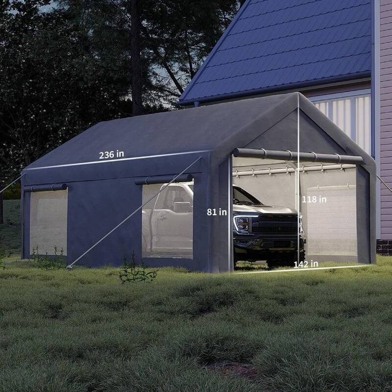 12x20 Ft Carport with Roll-Up Doors and 4 Windows for Bass Boats, Tractors, and SUVs - 12X20 Ft