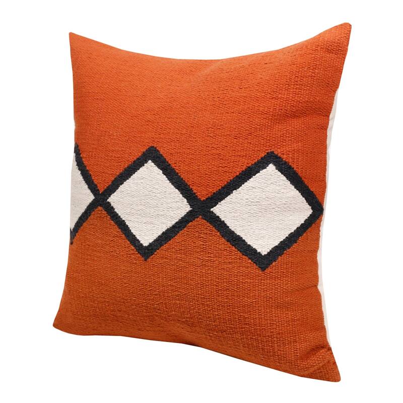 Handwoven Embroidered Diamond Cotton Throw Pillow Cover - 20" - Orange and White