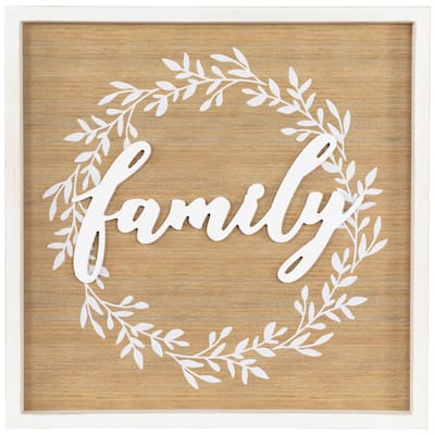 Family Framed Wooden Wall Sign - 15.75" - White