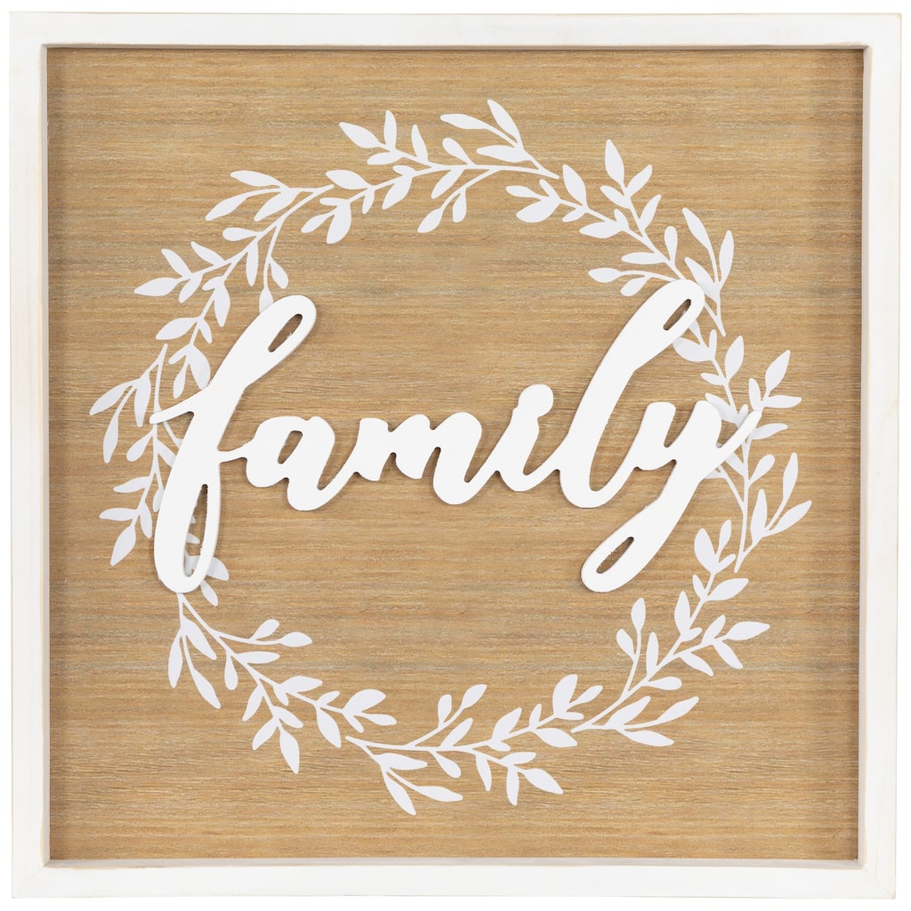 Family Framed Wooden Wall Sign - 15.75" - White