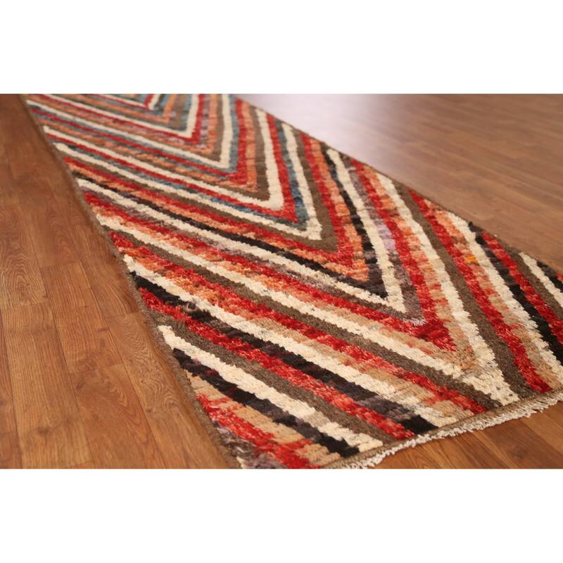 Chevron Style Multi-Color Moroccan Runner Rug Handmade Wool Carpet - 3'0" x 9'7" - 3'0" x 9'7" - Multi-Color
