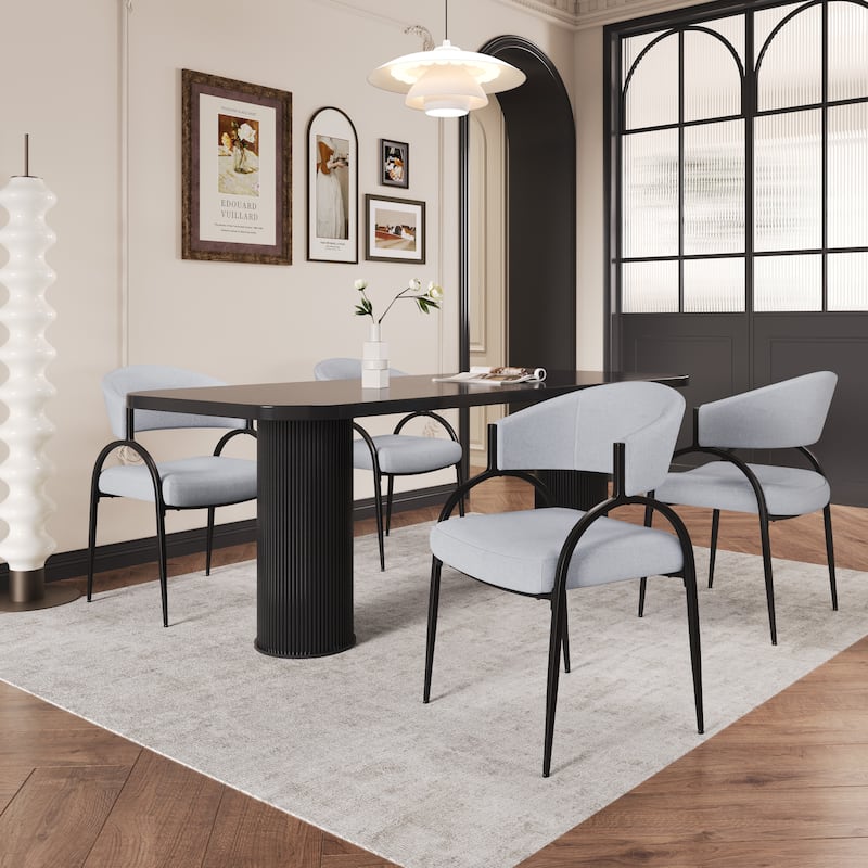 Naci Modern Fabric Dining Chairs With Curved Backrest by Christopher Knight Home - Gray-Set of 4