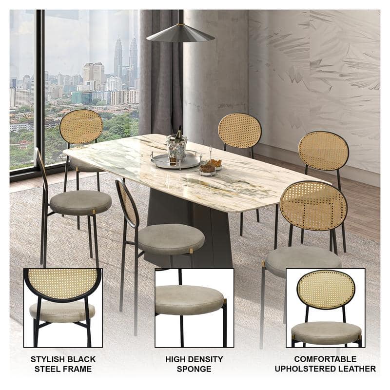 LeisureMod Euston Modern Dining Chair with Upholstered Velvet Seat - Wicker Back and White Stainless Steel Legs Accent Chair