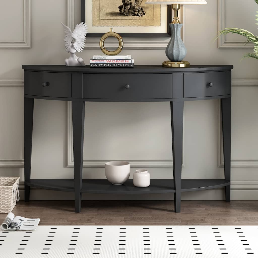 Modern Curved Console Table Sofa Table,3 drawers,1 Shelf,Black