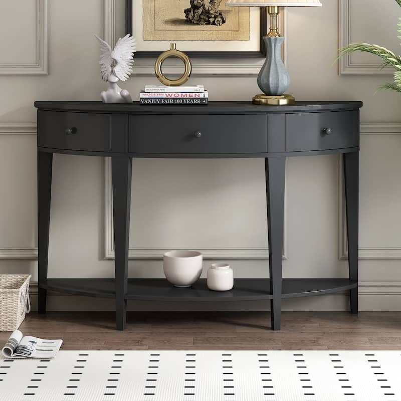 Roomfitters Modern Curved Console Table with 3 Drawers and 1 Shelf, Ideal for Hallway, Entryway, or Living Room - Black