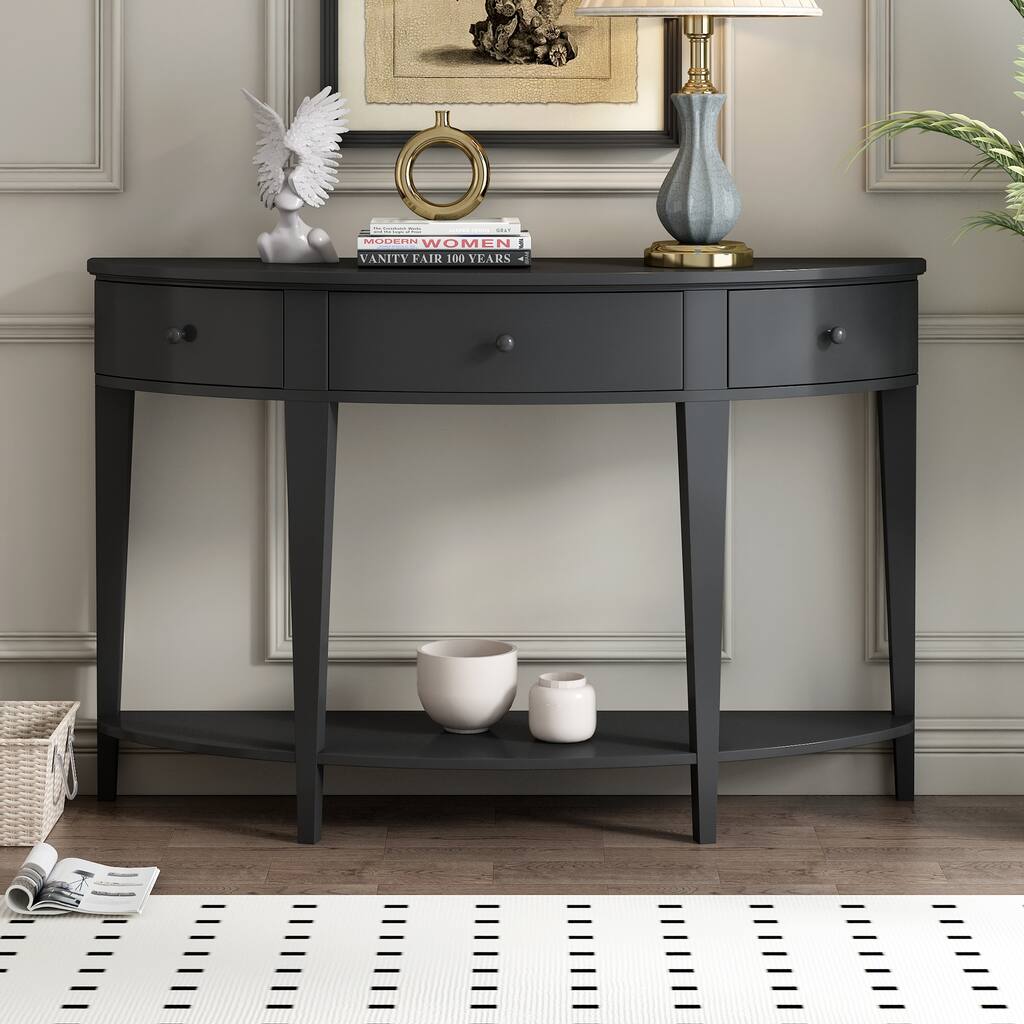 Roomfitters Modern Curved Console Table with 3 Drawers and 1 Shelf, Ideal for Hallway, Entryway, or Living Room