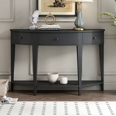 2-door Curved Console Table with Open Style Shelf - 13.70 x 51.10 x 33.40