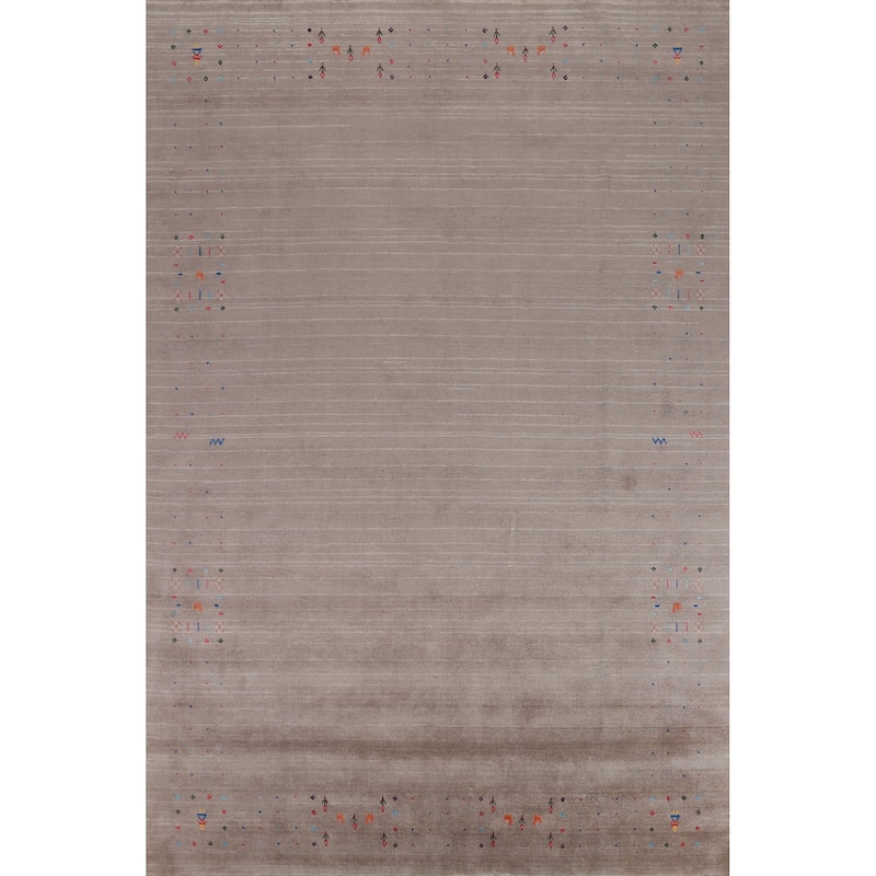 Light Brown Tribal Gabbeh Indian Area Rug Handmade Wool Carpet - 7'11" x 11'7"
