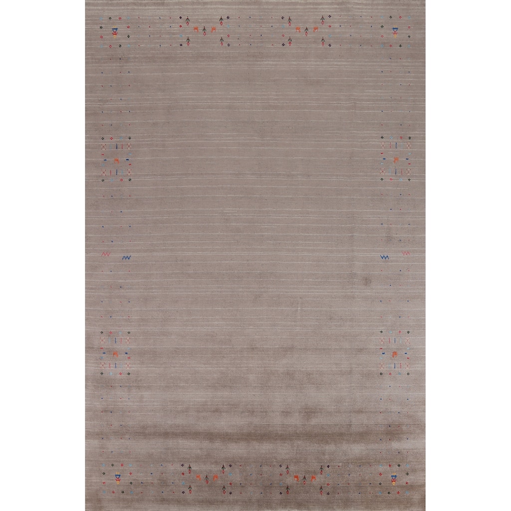 Light Brown Tribal Gabbeh Indian Area Rug Handmade Wool Carpet - 7'11" x 11'7"