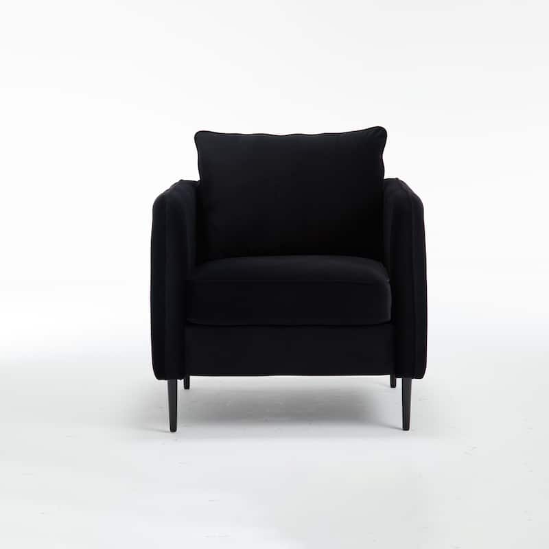 Velvet Accent Chair, Comfy Upholstered Single Sofa Chair, Armchair with 1 Pillow and Metal Legs for Living Room, Bedroom