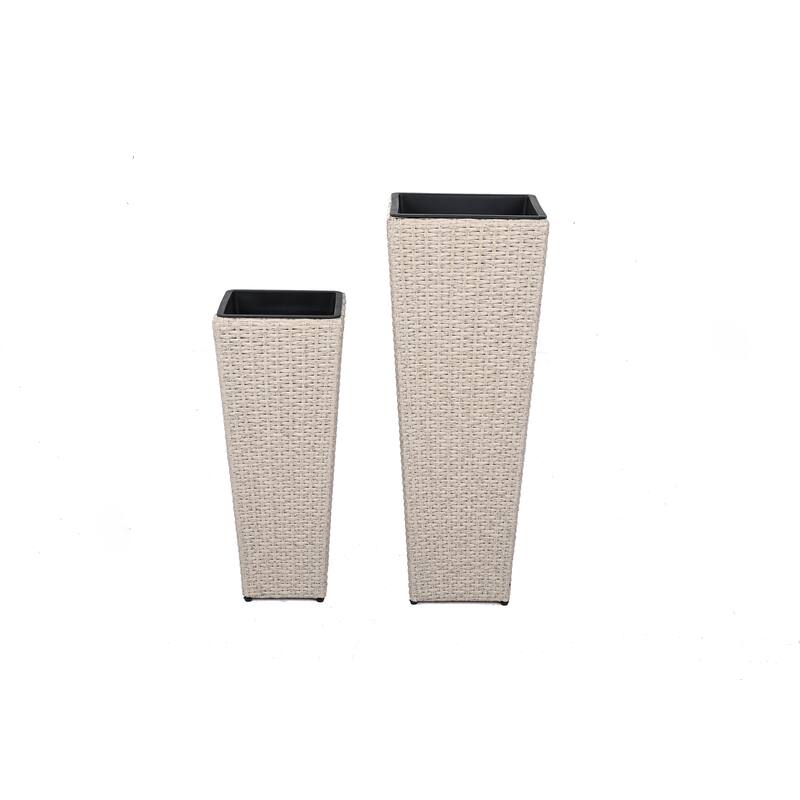 Outdoor Wicker Flower Pots 2-Pcs Set, Square Planter Box