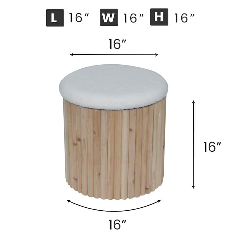Aria Home Mid-Century Modern Bamboo Base Round Boucle Storage Ottoman