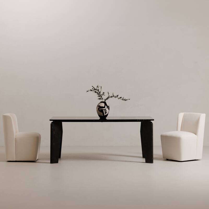 NADAAL STUDIOS Zadie Rolling Dining Chair, 360° Swivel, Polyester Upholstery, High-Density Foam Cushioning, Cream