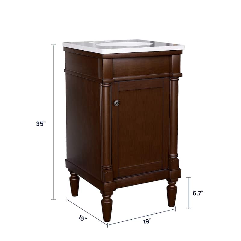 19-Inch Vintage Solid Wood Bathroom Vanity with Sink – Compact Design for Small Spaces