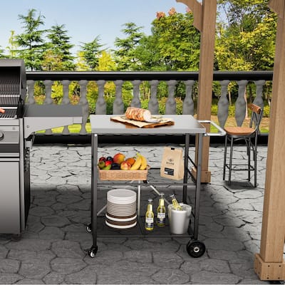 VEIKOUS Outdoor Patio Grilling Backyard BBQ Grill Cart with Stainless Steel Top