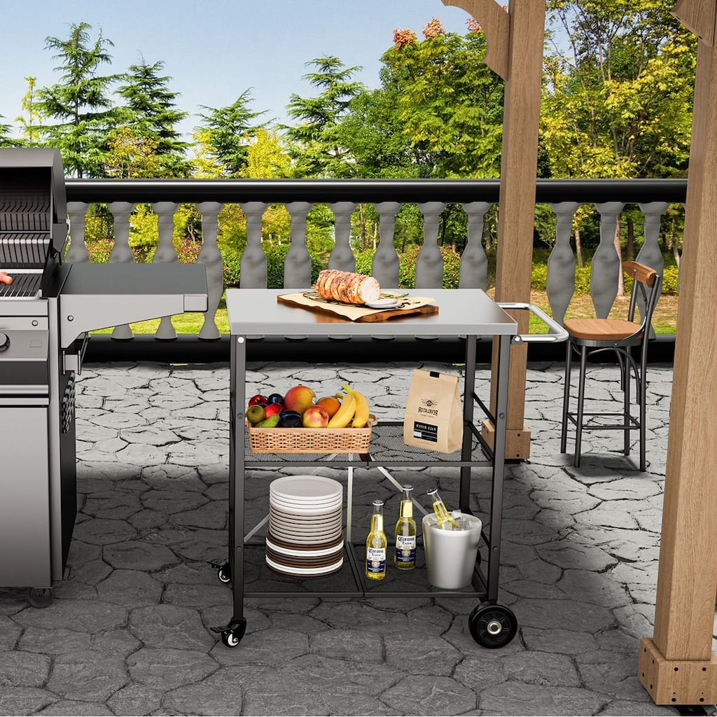 VEIKOUS Outdoor Patio Grilling Backyard BBQ Grill Cart with Stainless Steel Top