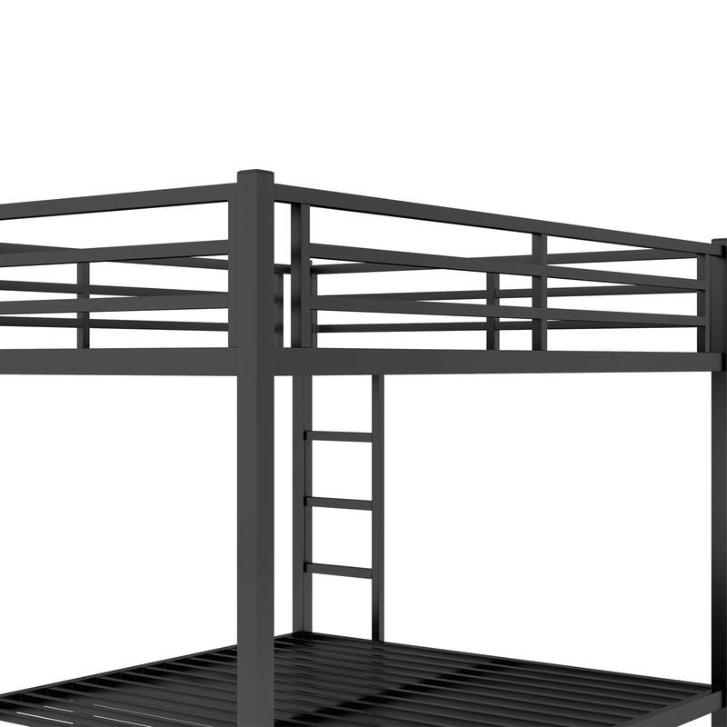 Heavy-Duty Metal Queen Over Queen Bunk Bed Frame for Home or Dorm Use with Double Ladders, Slats Support and Underbed Storage