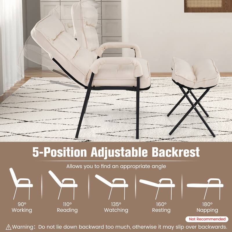 Gymax Modern Accent Chair w/ Ottoman Linen Fabric Arm Chair w/