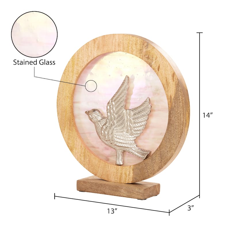 River of Goods Round Decorative Stained Glass Mango Wood Stand - 13" x 3" x 14"