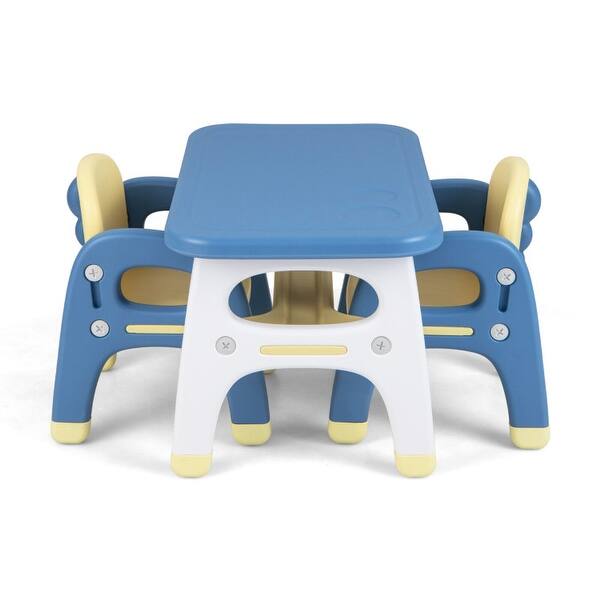 slide 2 of 7, Kids Table and 2 Chairs Set with Storage Shelf and Building Blocks-Blue - 31" x 19" x 19"