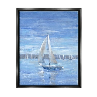 Stupell Blue Sailboat Painting Framed Floater Canvas Wall Art Design by ...