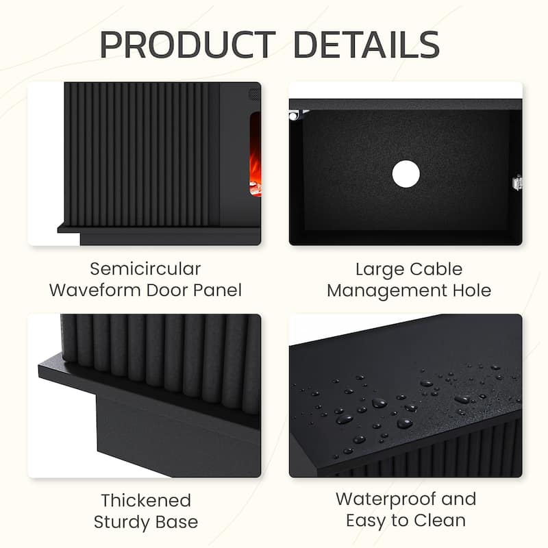 EROMMY 70" Fireplace TV Stand with 36" Electric Fireplace, Fluted Media Console for TVs up to 80", Black