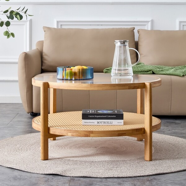 Wood Double layer Coffee Table Imitation Rattan Tea Table On Sale Bed Bath Beyond 41189519
