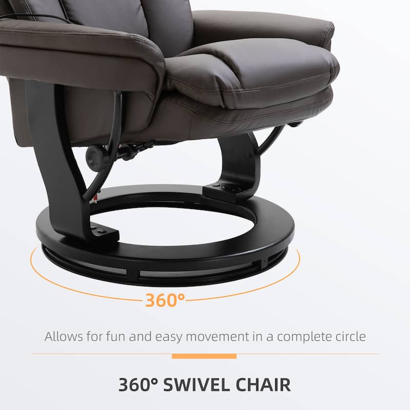 Massage Recliner Chair with Ottoman 10 Point Vibration - Brown