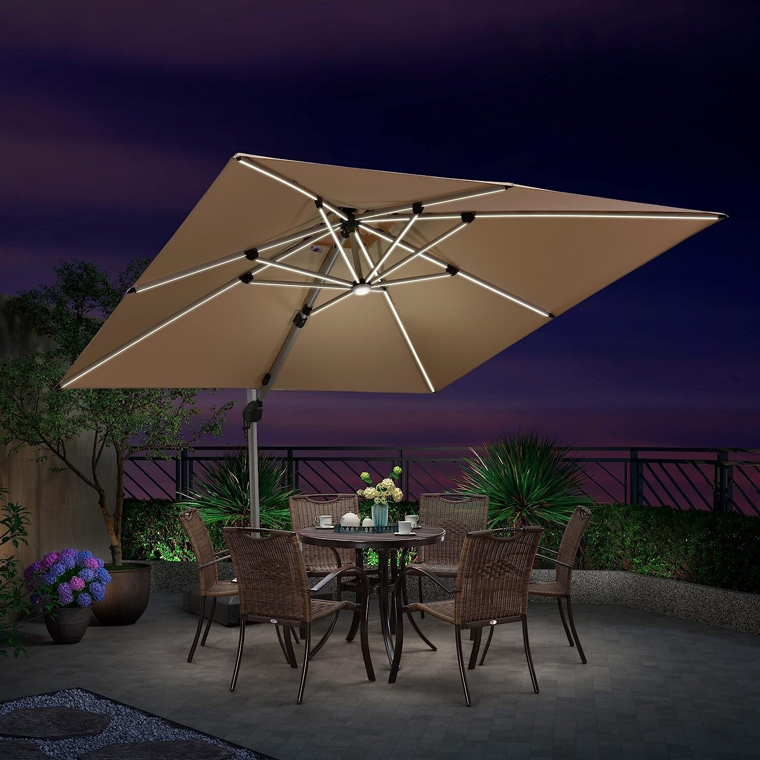 PURPLE LEAF 11 ft Square Aluminum Patio Cantilever Umbrella With LED Lights  - Bed Bath u0026 Beyond - 37529959