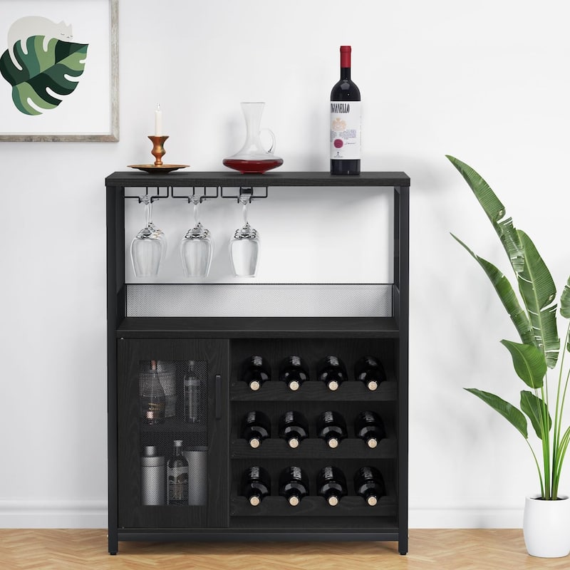 Wine Bar Cabinet with Storage,Small Liquor Cabinet,Bar Cabinet with Glass Holder