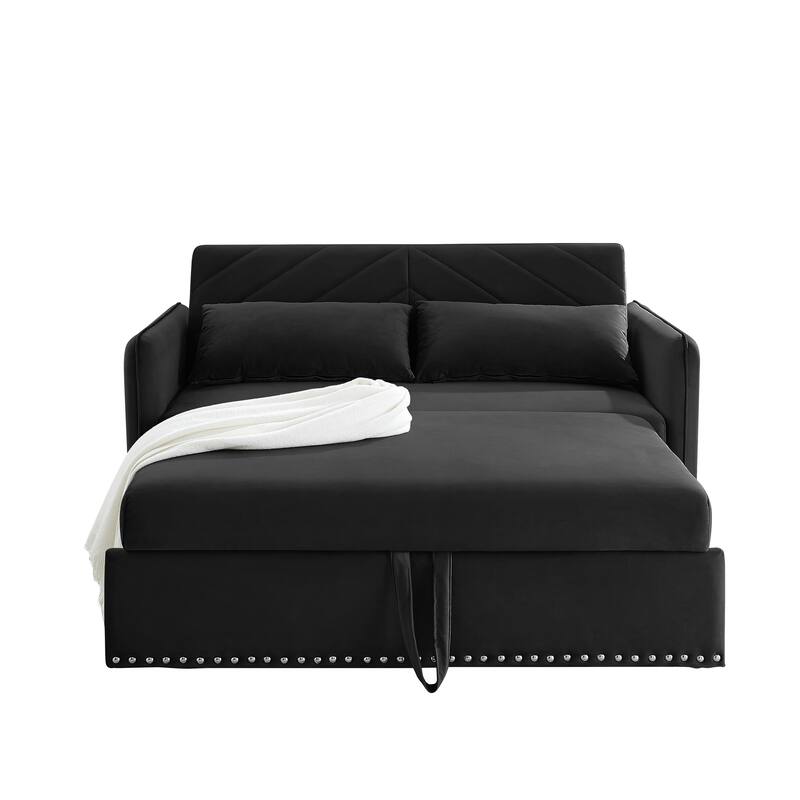 3-in-1 Velvet Sleeper Sofa Bed with USB Charging Port, Adjustable Backrest, Side Pocket,2 Lumbar Pillows Multi-Functional Sofa