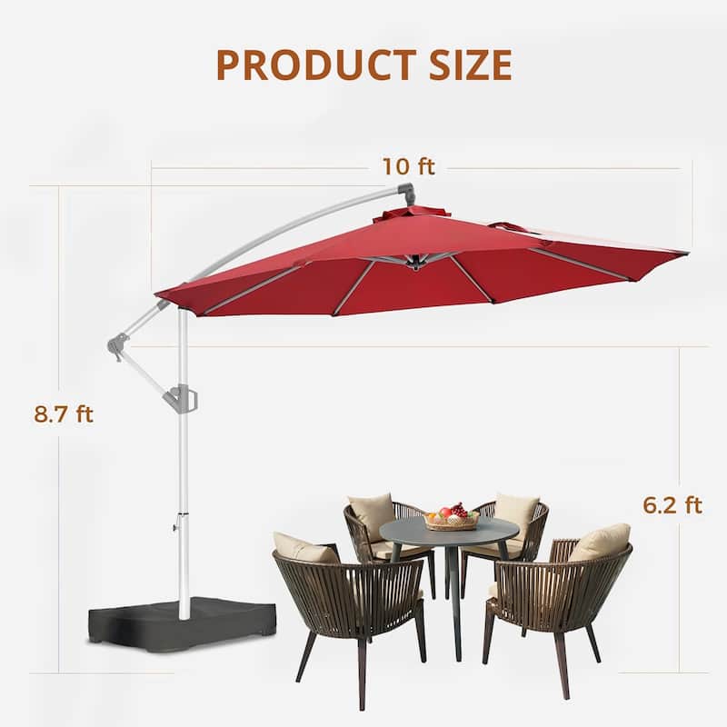 120" Patio Umbrella with Upgraded Aluminum Frame,Cantilever Hanging Market Umbrella with Base Included,UV Resistant